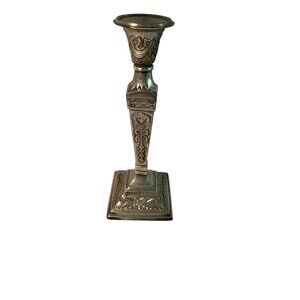 Vintage Ornate Silver-Plated Taper Candle Holder With Intricate Design double bo